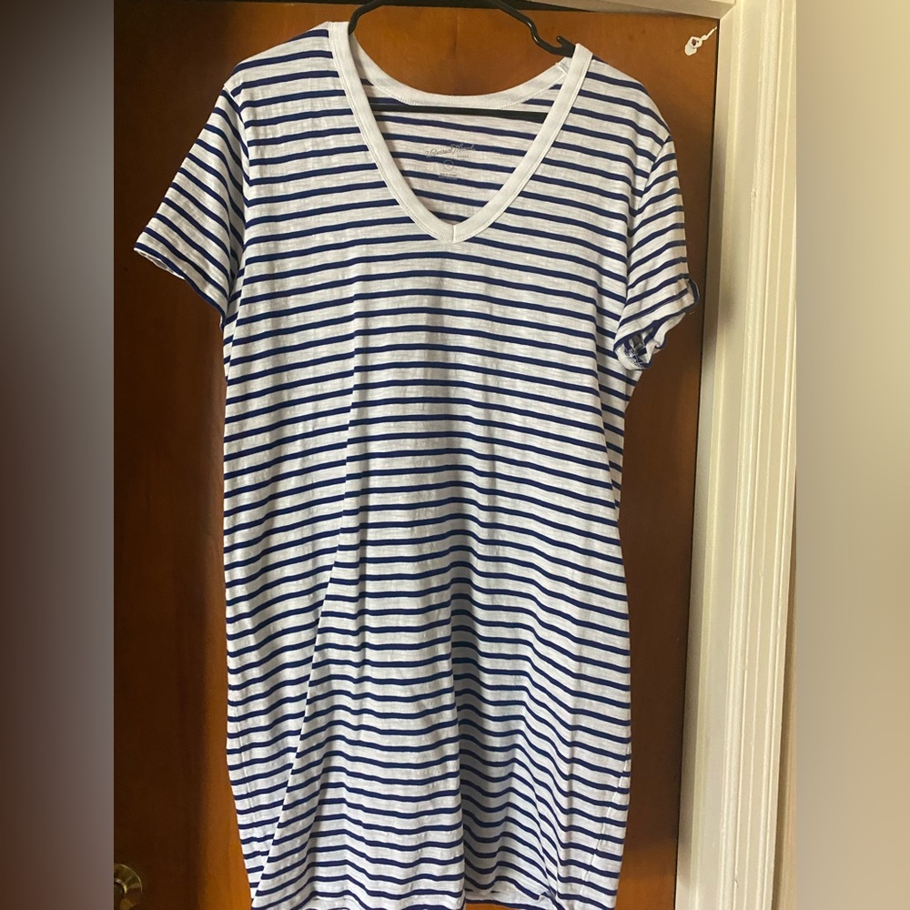 Blue and white striped cotton dress